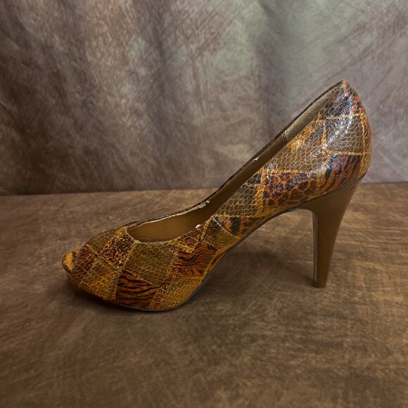 Candie's Stanton Print Patchwork Animal Print Pumps Open Toe High Heel Size 9.5 - Picture 5 of 11